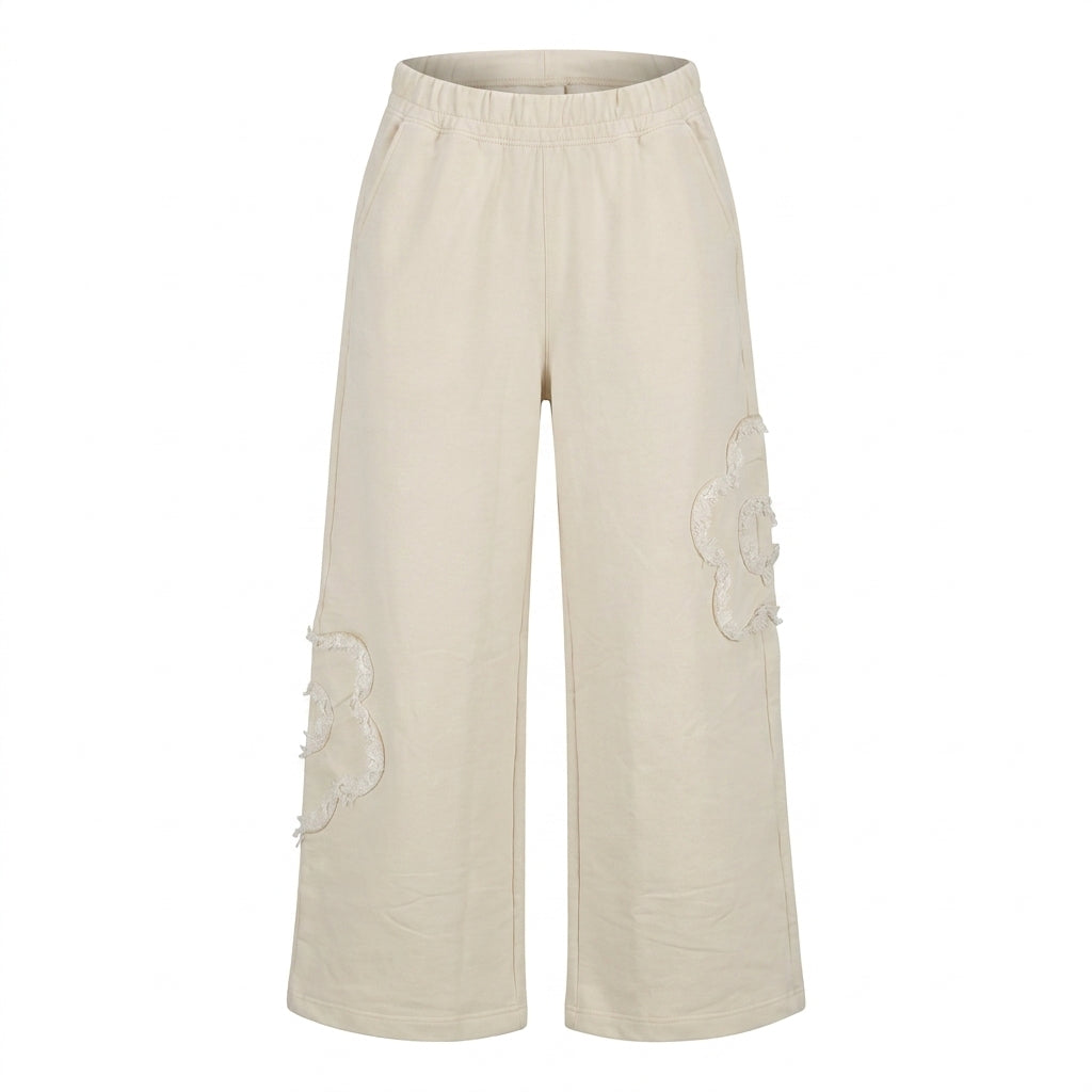 Women Wide Leg Sweatpants With Floral Lace Appliqué