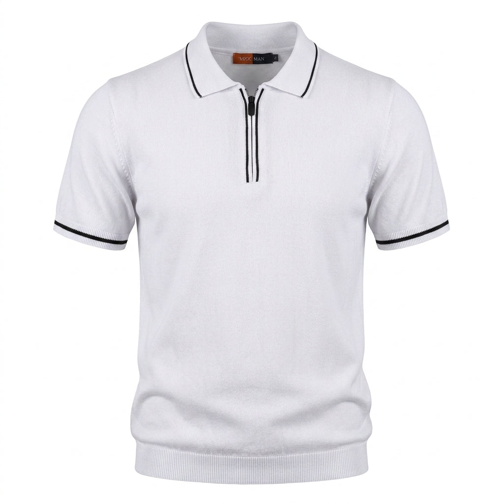 Men Knitted Polo Shirt With Zip Neck