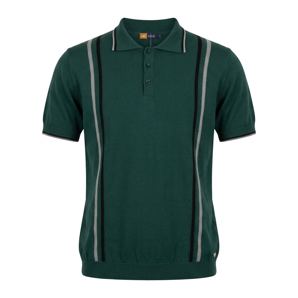 Men Knitted Polo Shirt With Vertical Stripe Design
