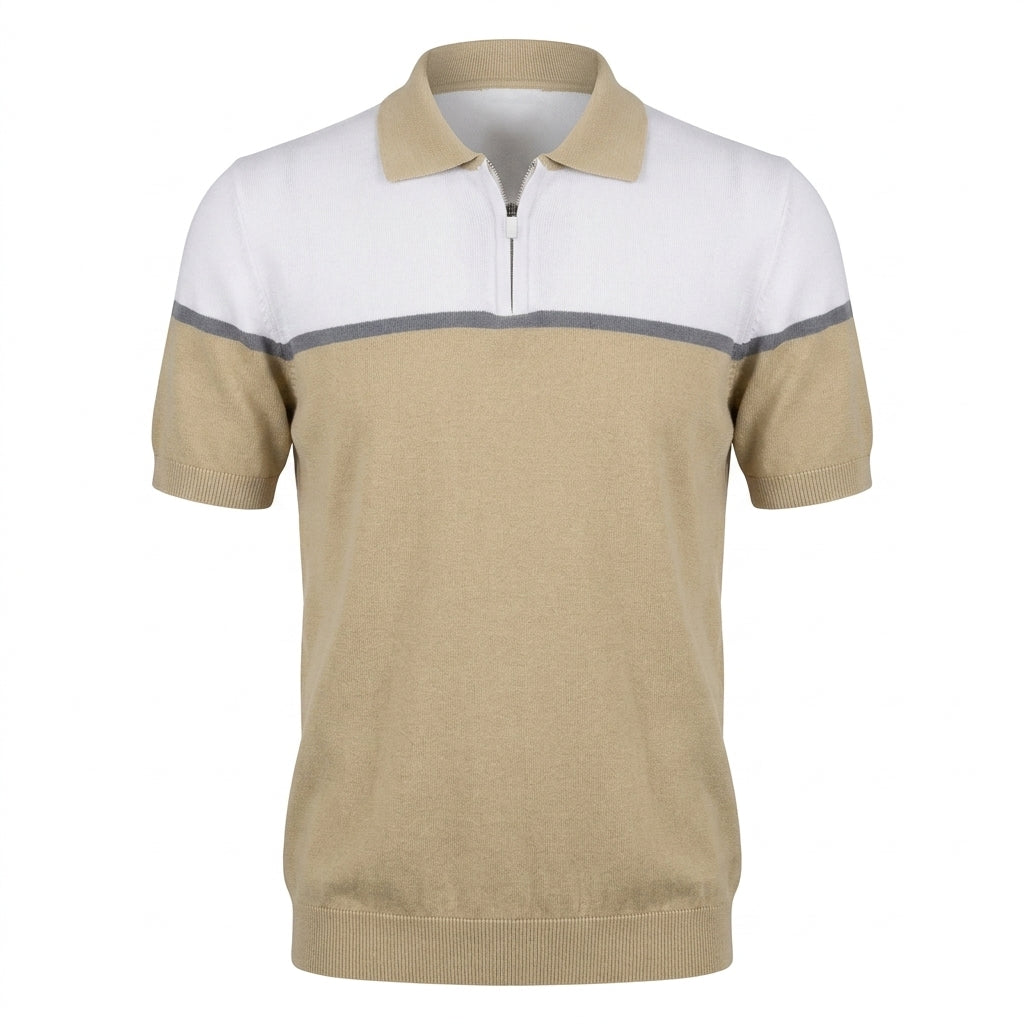 Men Color Block Knitted Polo Shirt With Zip Neck