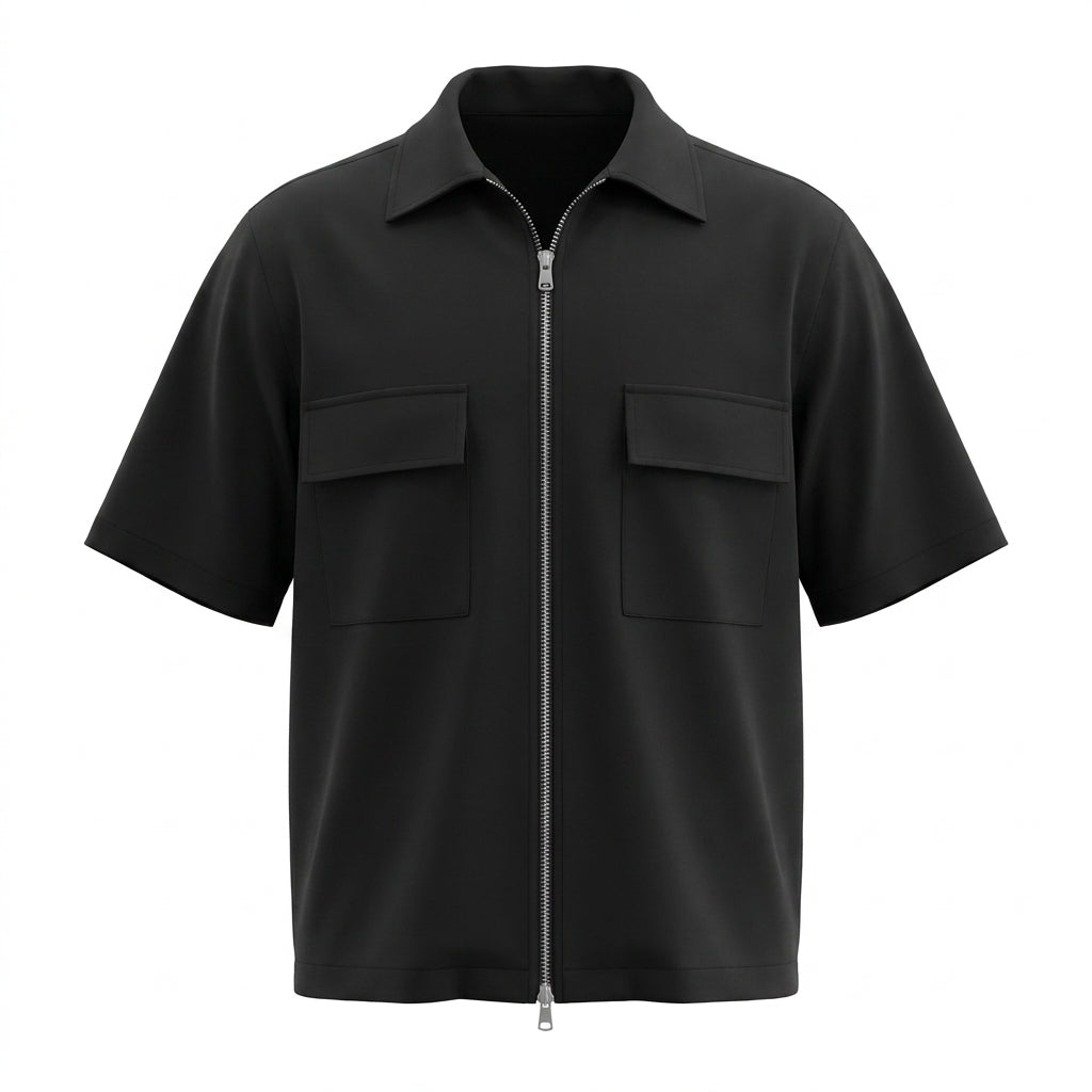 Men Short Sleeve Zip Up Utility Shirt