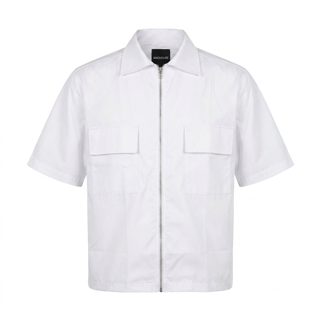 Men Short Sleeve Zip Up Utility Shirt