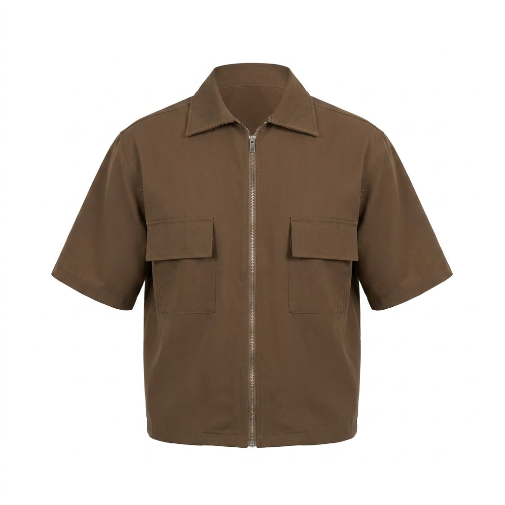Men Short Sleeve Zip Up Utility Shirt