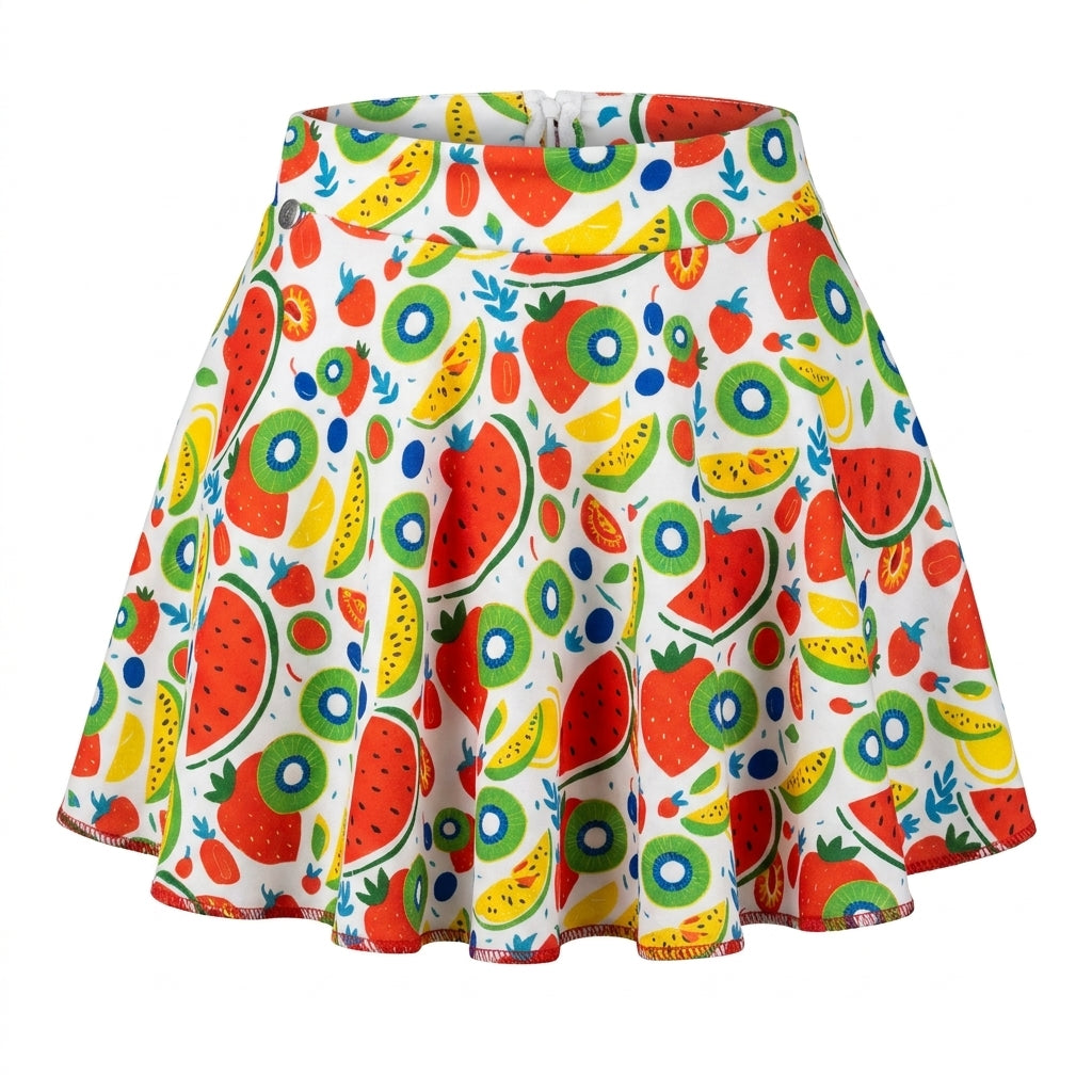 Girls Fruit Print Ruffle Collar Sleeveless Top And Skirt Set