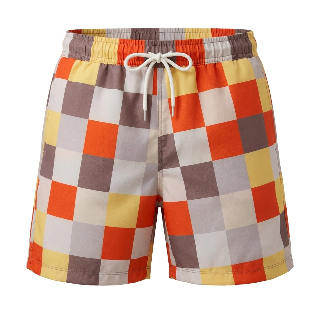 Men Check Print Swim Shorts