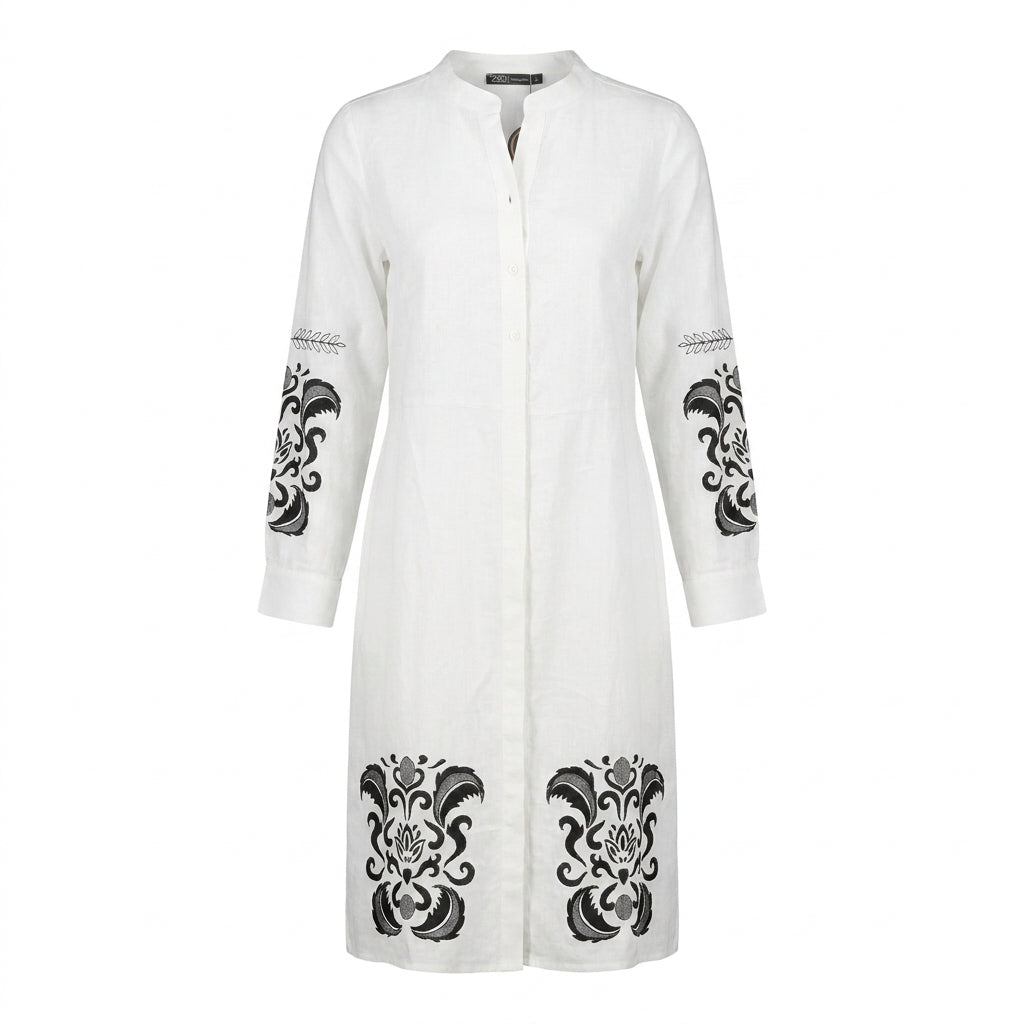 Women Printed Sleeve Button Front Tunic Dress