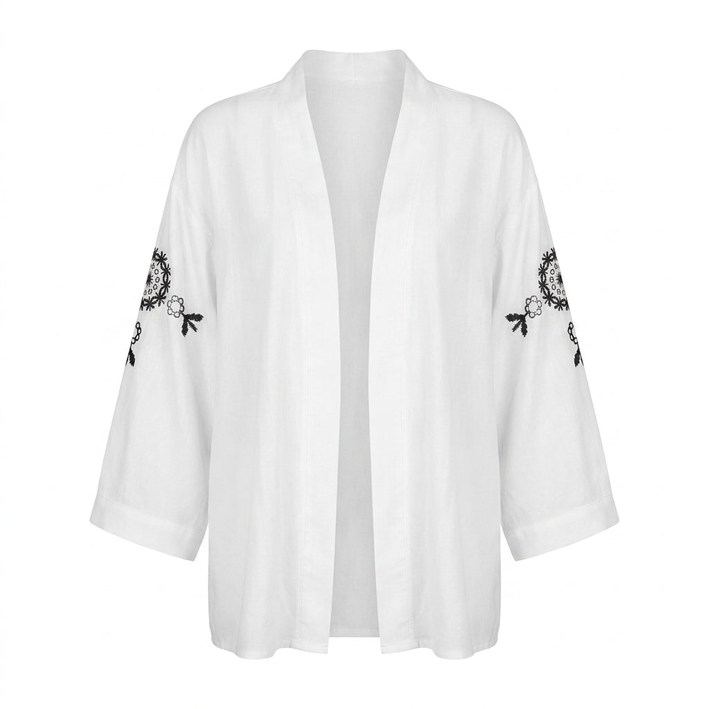 Women Embroidered Open Front Cover Up Blouse