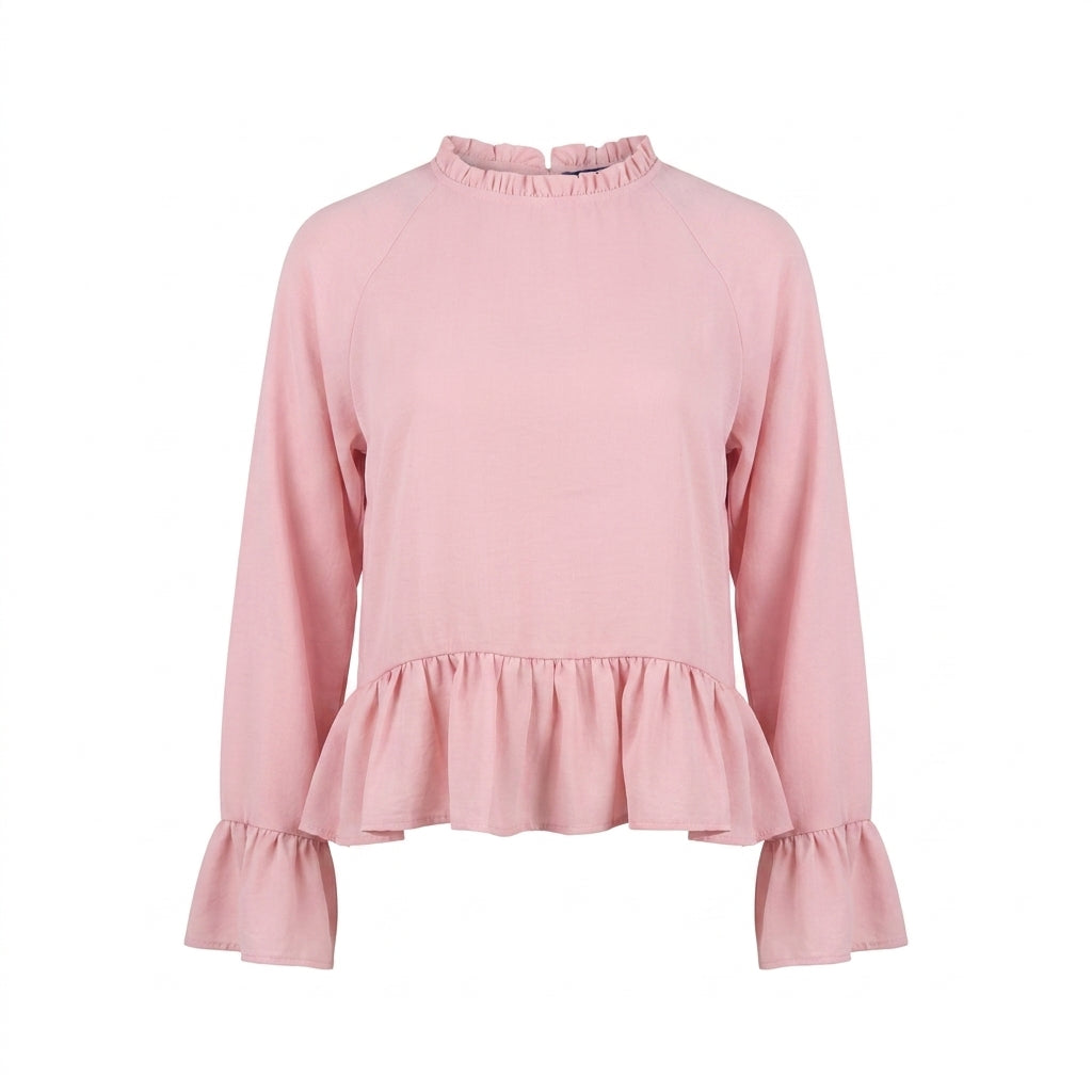 Women Ruffle Hem Long Sleeve Blouse