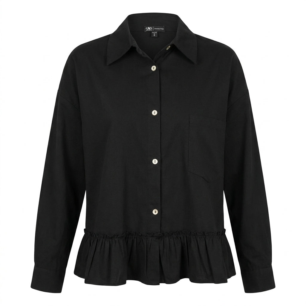 Girls Ruffle Hem Button Front Shirt