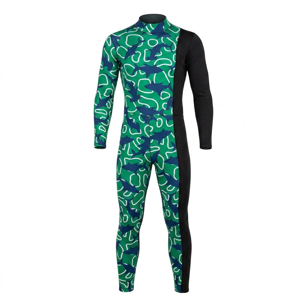 Girls Shark Print Long Sleeve Swimsuit