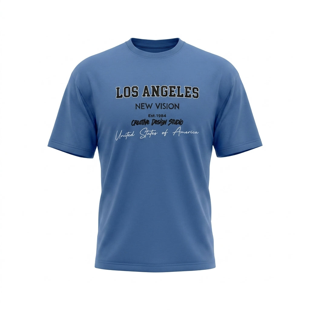 Men Graphic Print Crew Neck T Shirt Los Angeles New Vision Tee