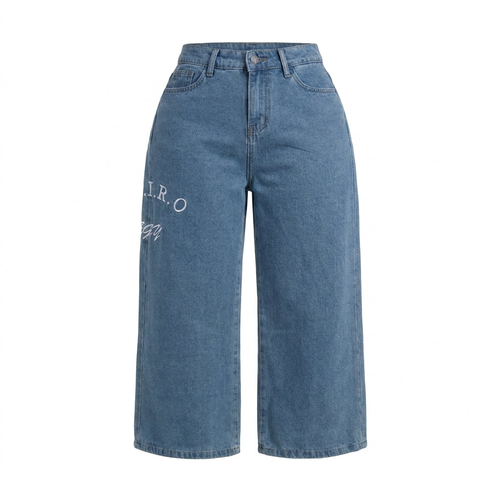 Girls Wide Leg Printed Denim Jeans