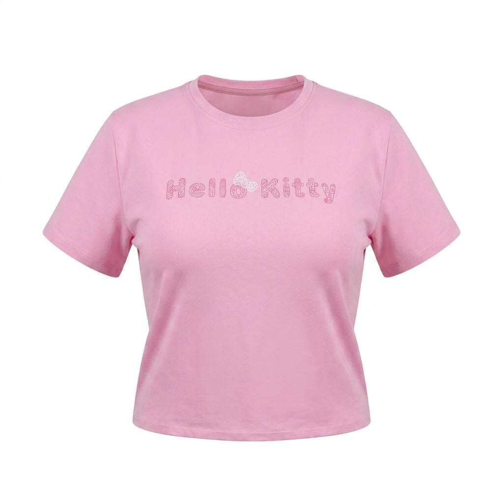 Women Crew Neck Graphic T Shirt Hello Kitty