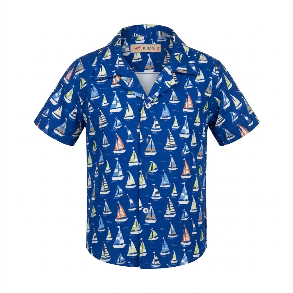 Boys Sailboat Print Short Sleeve Shirt