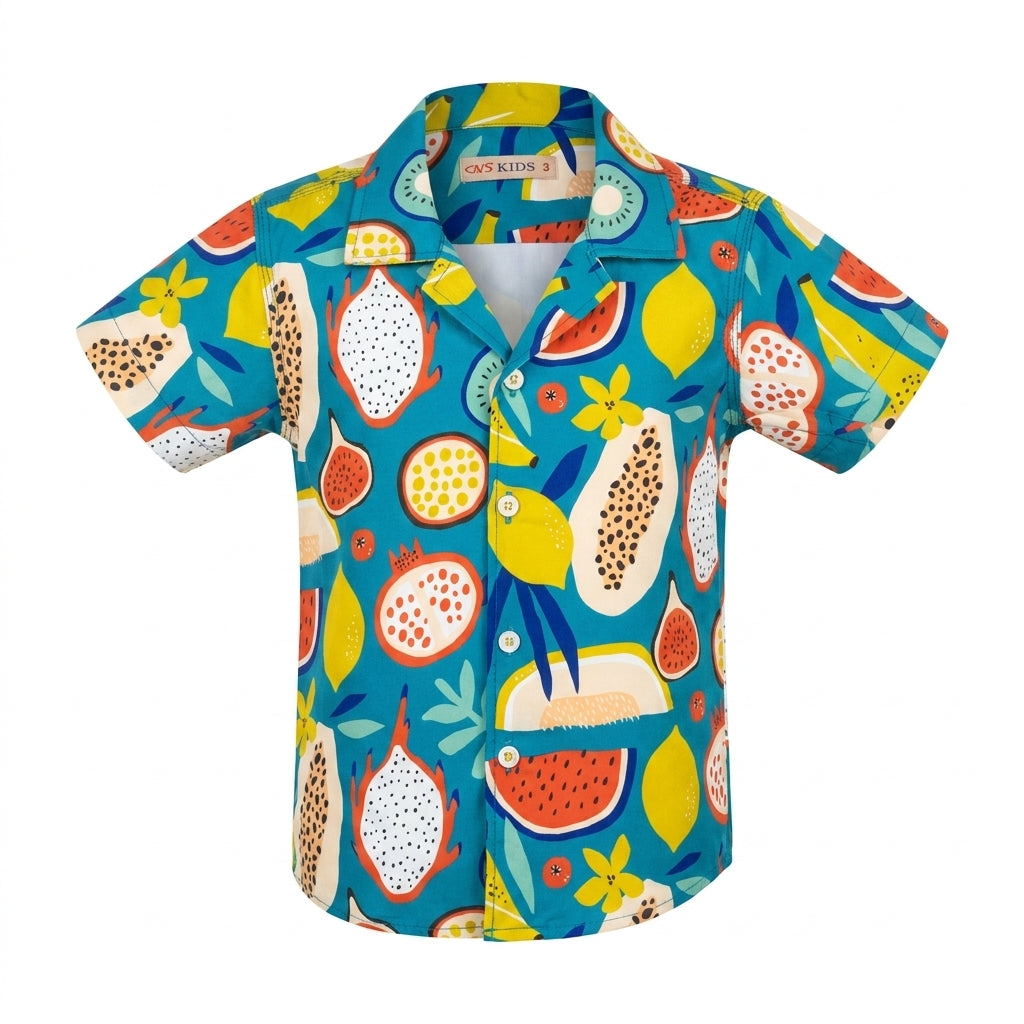 Boys Tropical Fruit Print Short Sleeve Shirt