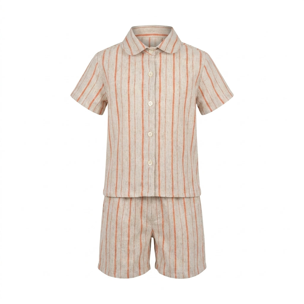 Boys Striped Short Sleeve Shirt And Shorts Set
