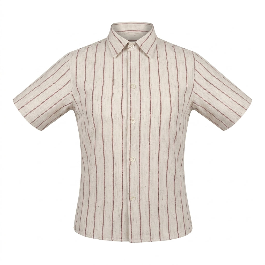 Men Striped Short Sleeve Linen Look Shirt