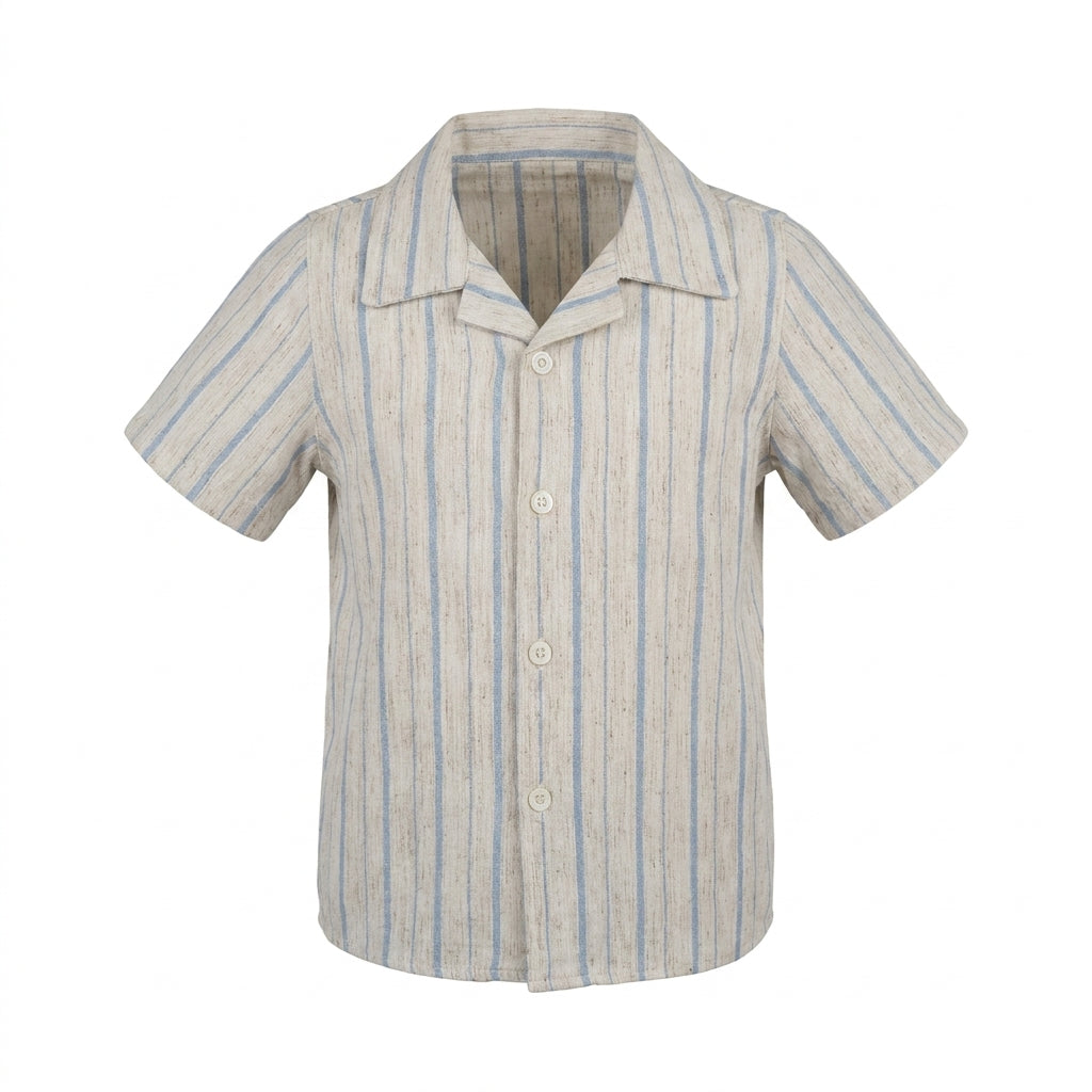 Men Striped Short Sleeve Linen Look Shirt