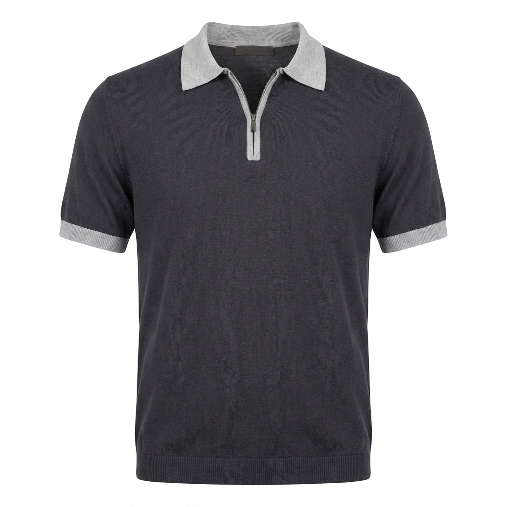Men Short Sleeve Knitted Polo Shirt With Contrast Collar