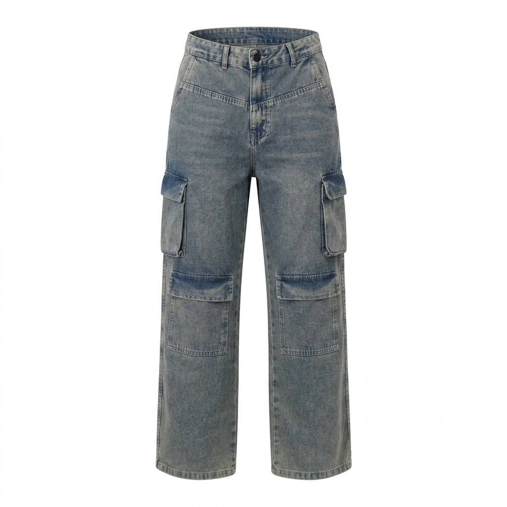 Women Wide Leg Cargo Denim Jeans