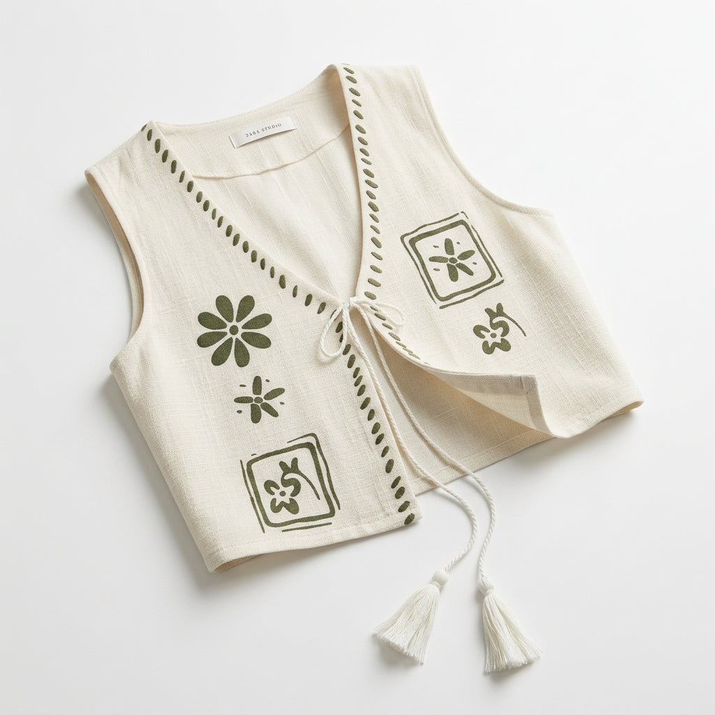 Women Printed Tie Front Sleeveless Vest
