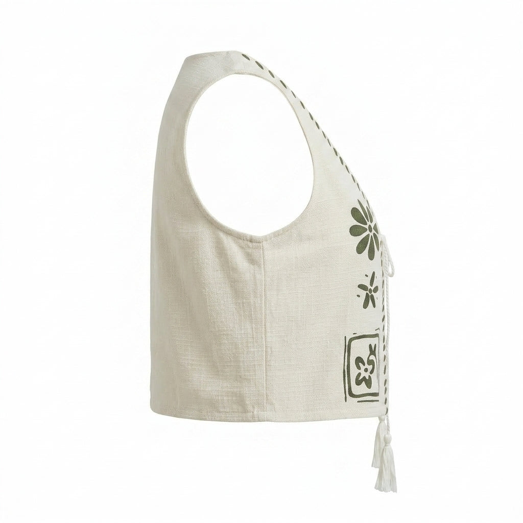 Women Printed Tie Front Sleeveless Vest