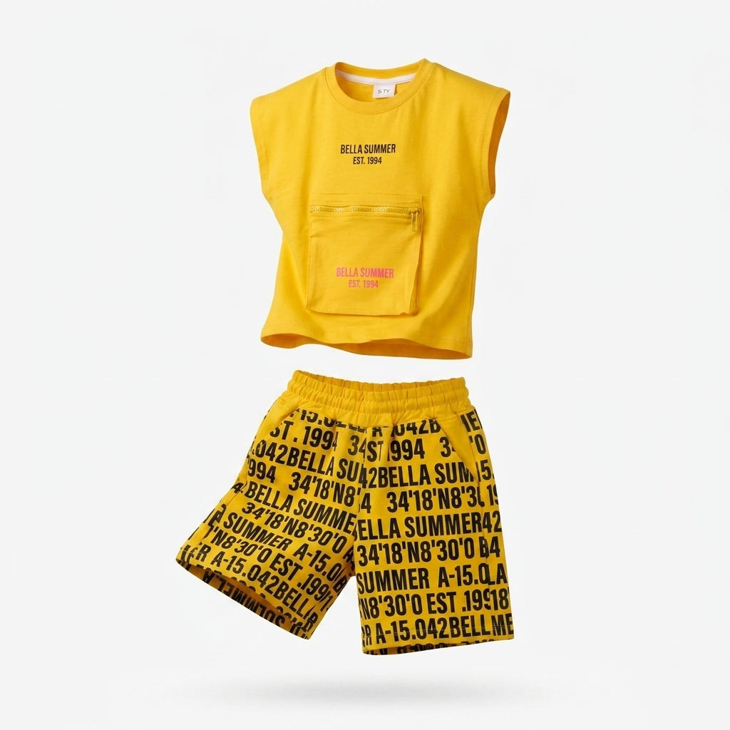 Girls Bella Summer Top And Printed Shorts Set