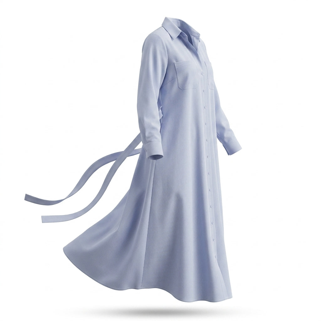 Women Stripe Belted Shirt Maxi Dress