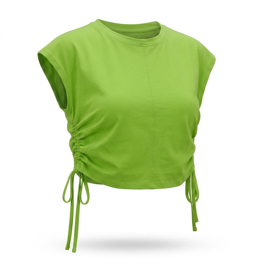 Women Ruched Drawstring Crop Top
