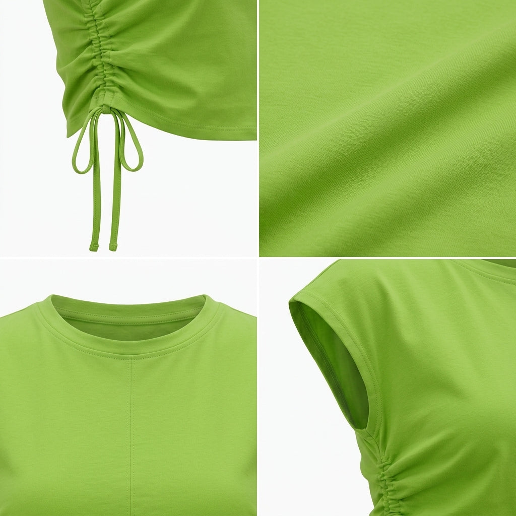 Women Ruched Drawstring Crop Top