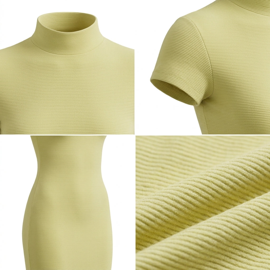 Casual Ribbed Mock Neck Short Sleeve Maxi Dress