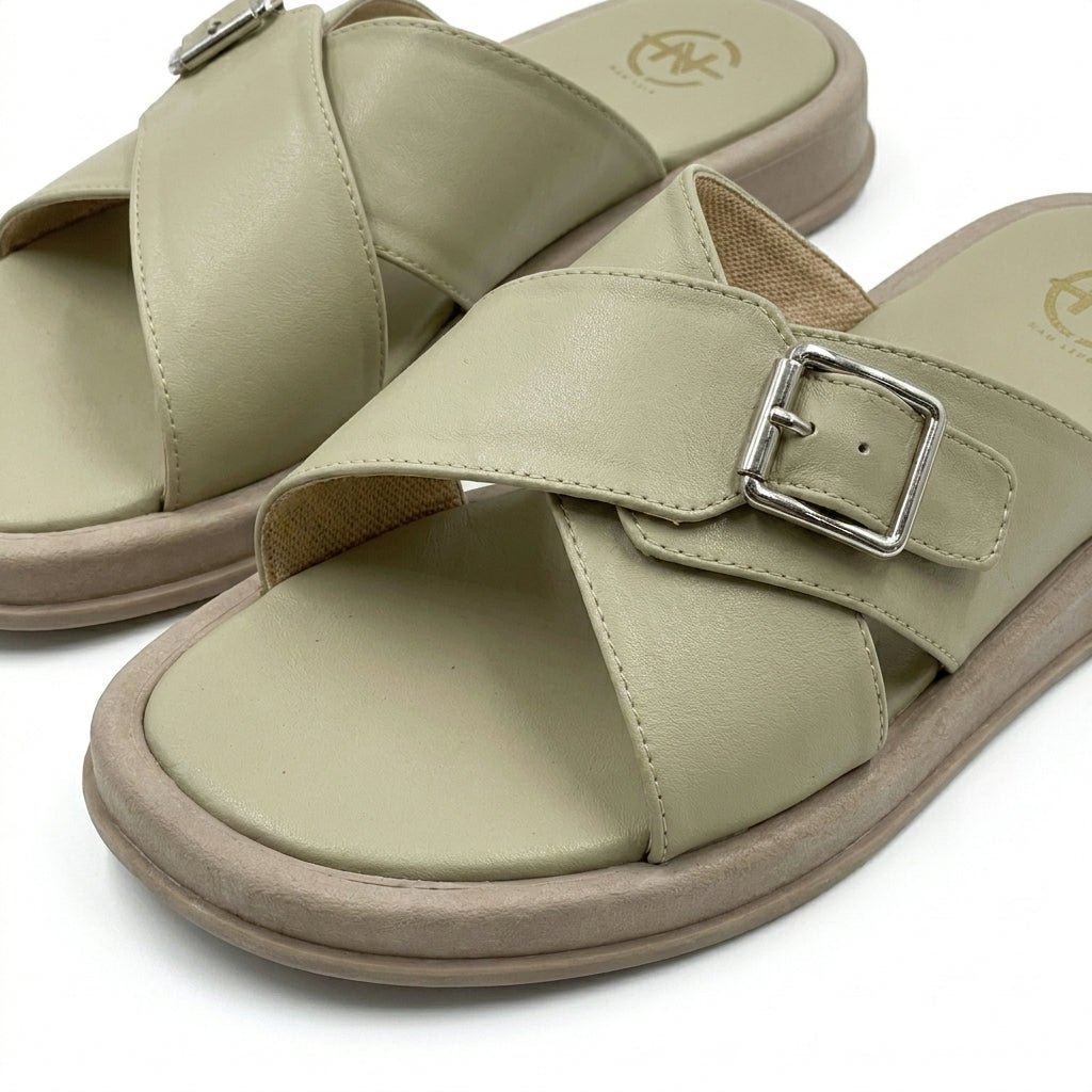 Cross Strap Buckle Slide Slipper