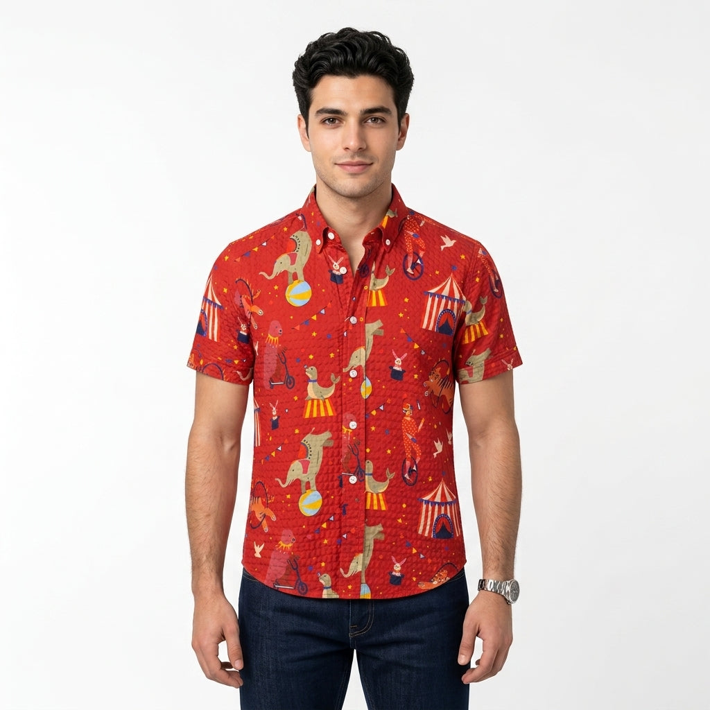 Kids Short Sleeve Circus Print Button Front Shirt