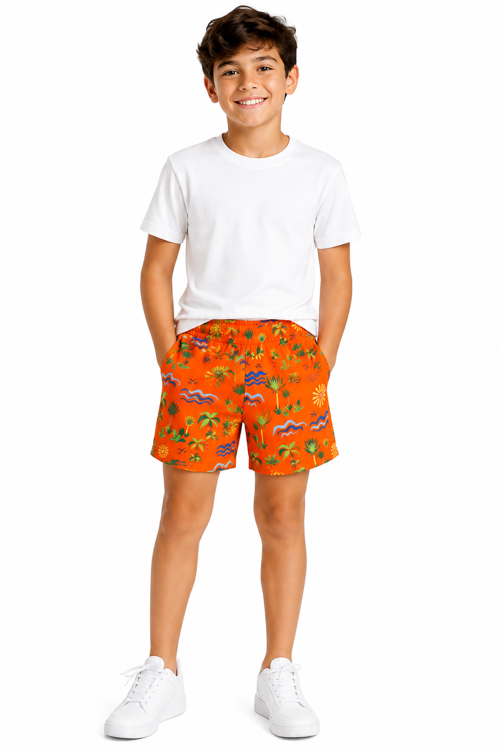 Kids Tropical Print Drawstring Shorts