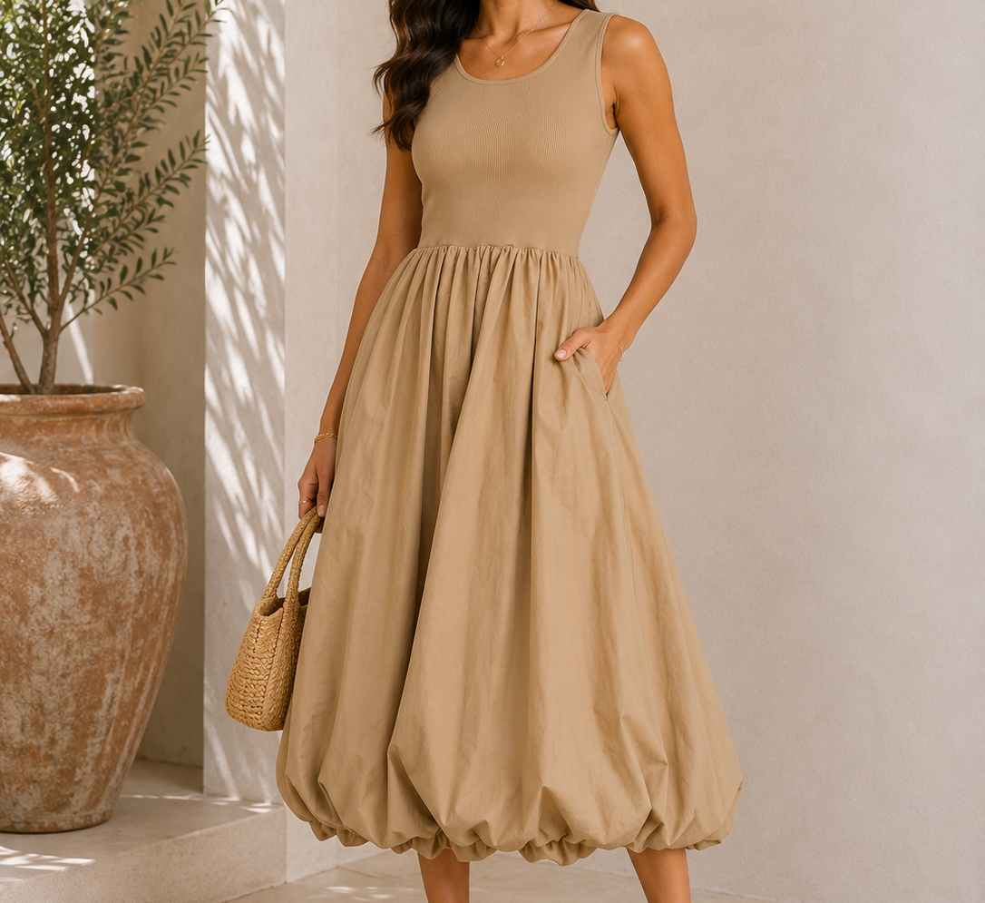 Girls Sleeveless Ribbed Bubble Dress