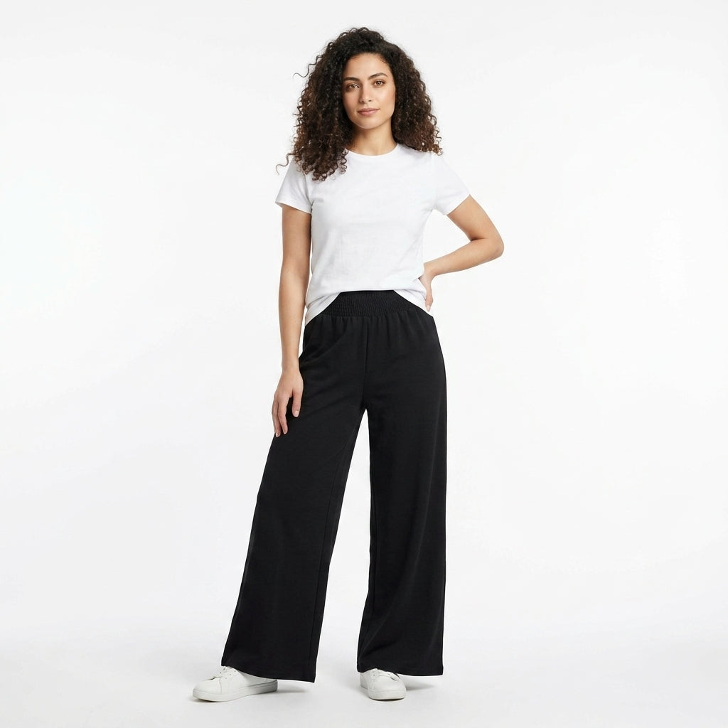 Women Smocked Waist Wide Leg Pants