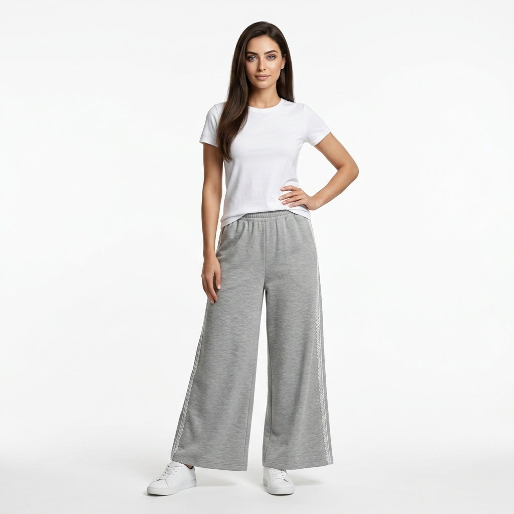 Wide Leg Lace Trim Lounge Pants