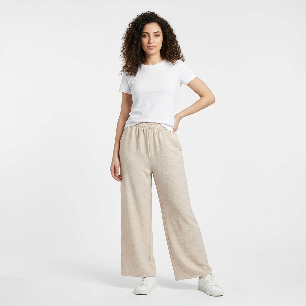 Women Elastic Waist Wide Leg Pants