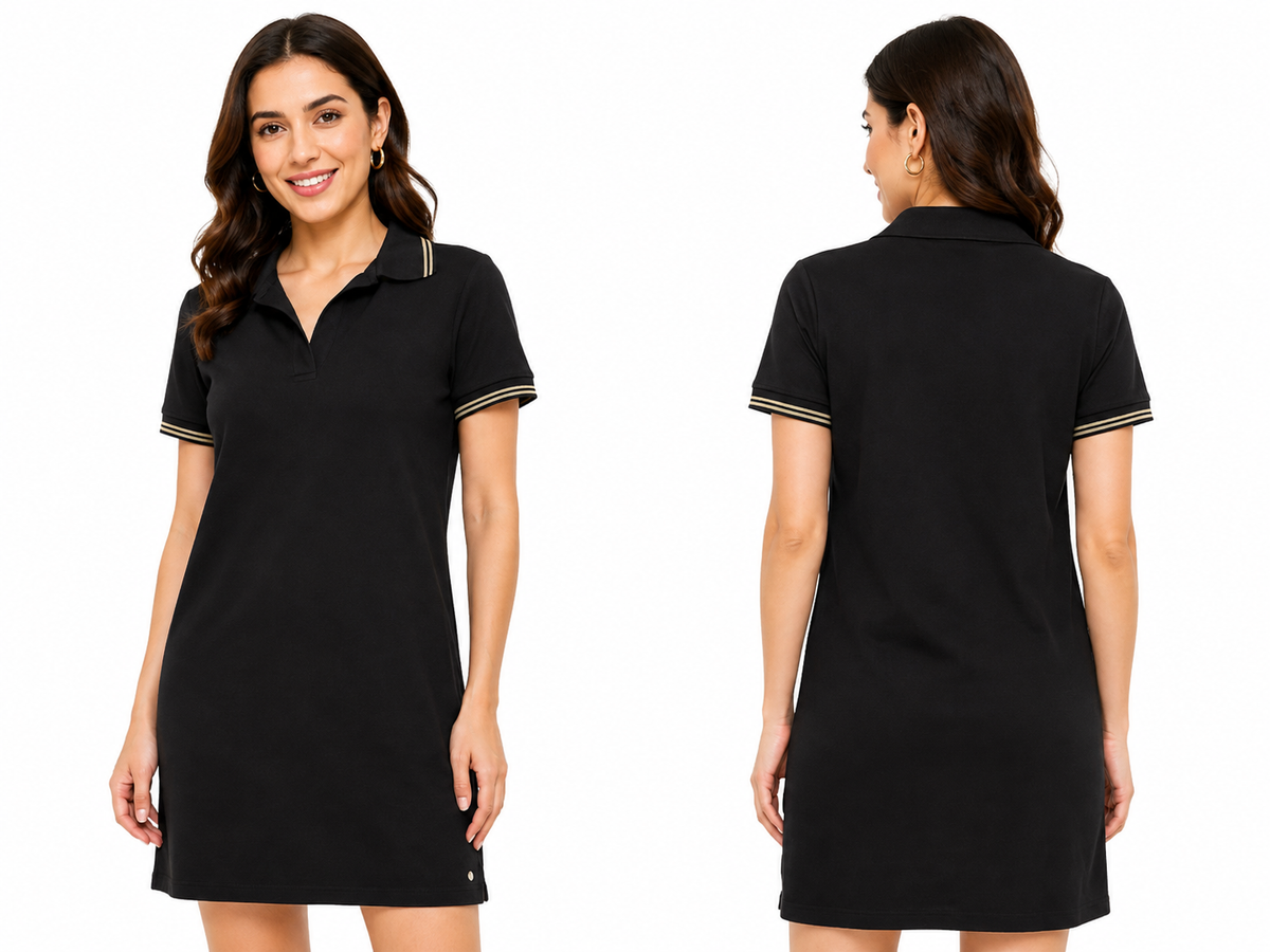 Casual Contrast Trim Short Sleeve Polo Dress