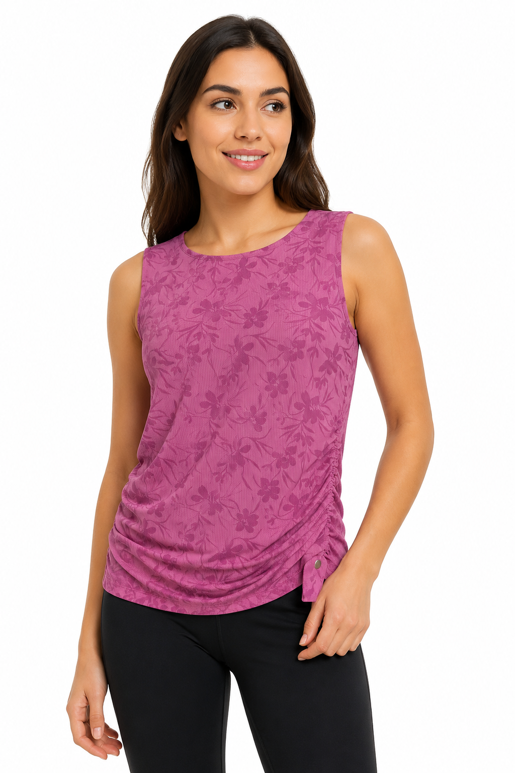 Casual Floral Mesh Ruched Sleeveless Top