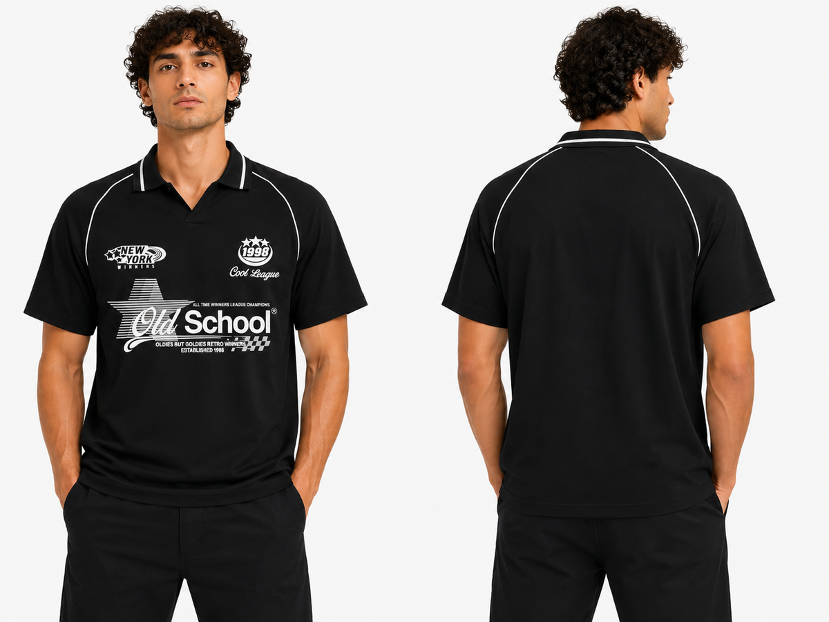 Boys Graphic Polo T Shirt Old School Print