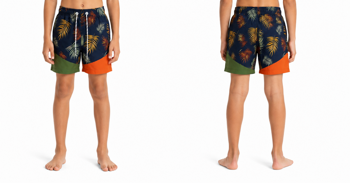 Men Tropical Leaf Print Swim Shorts