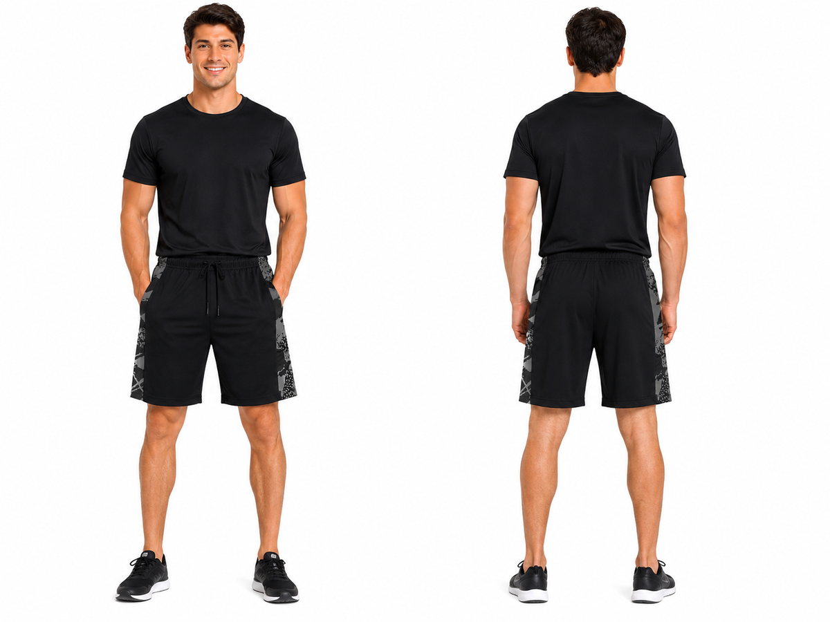Men Sports Shorts With Printed Side Panels