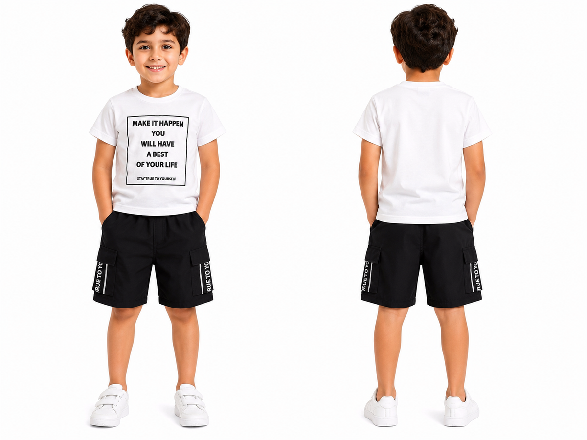 Boys Printed T Shirt And Cargo Shorts Set