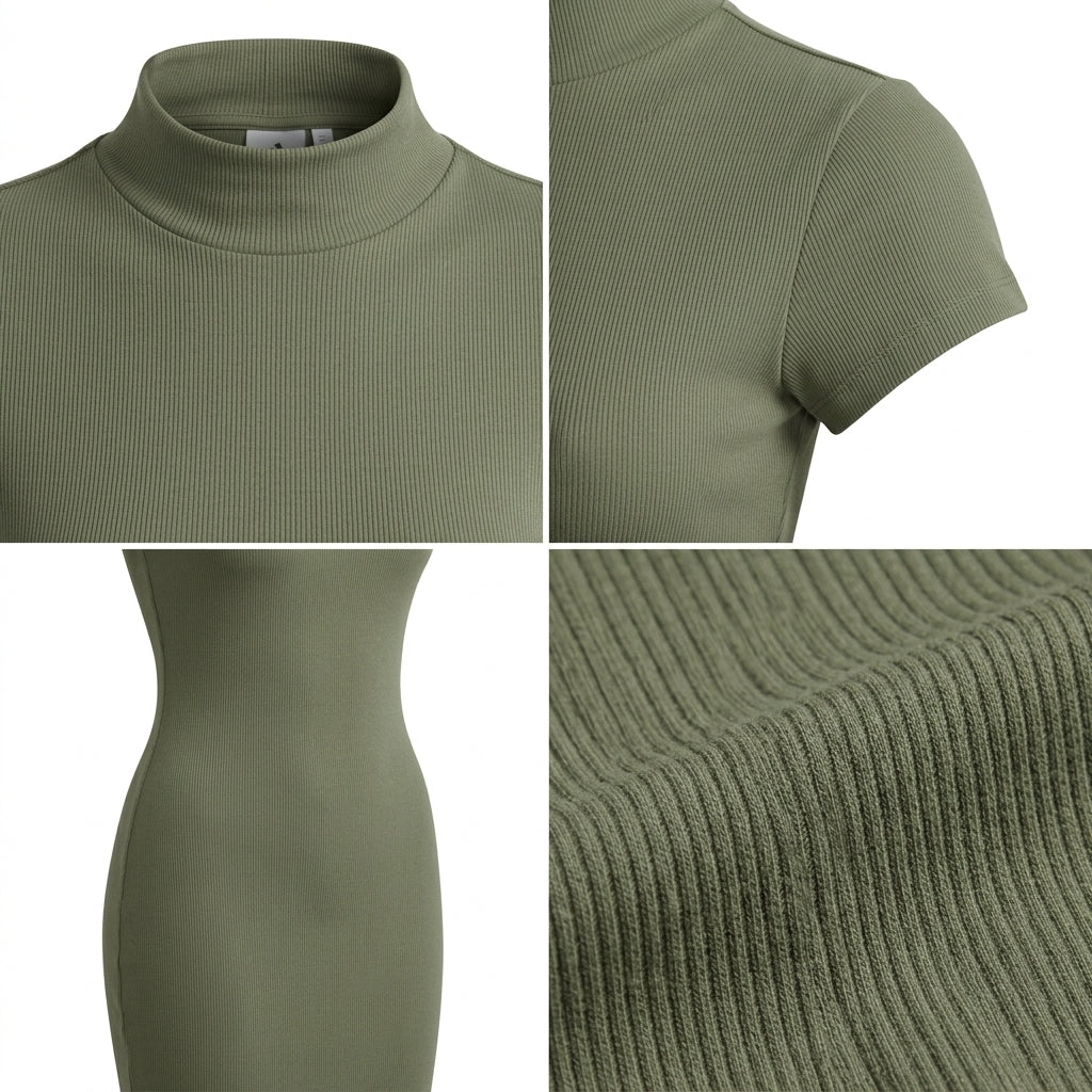 Casual Ribbed Mock Neck Short Sleeve Maxi Dress