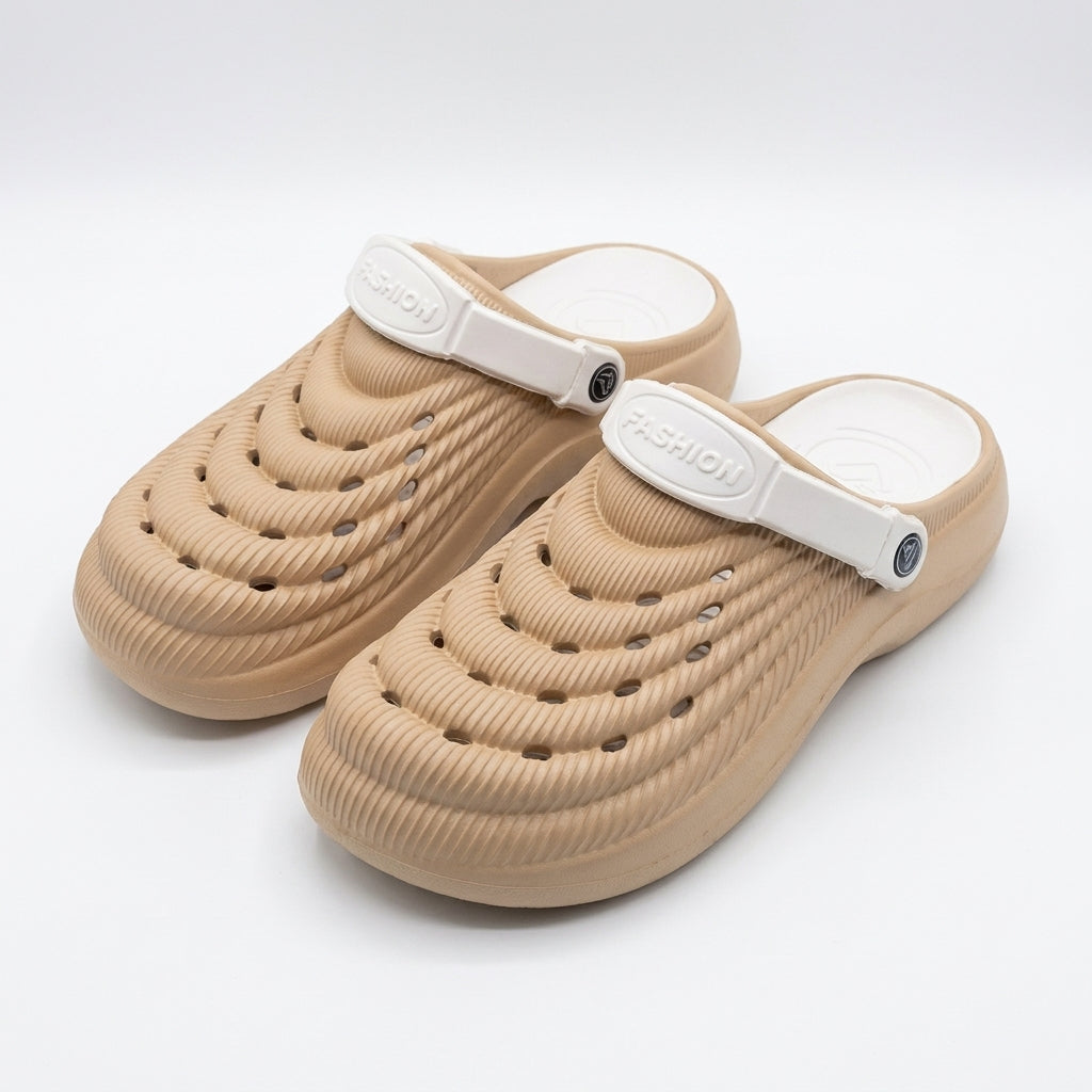 Unisex Wave Texture Clog Sandals With Back Strap