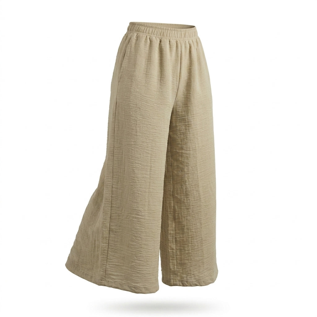 Women Elastic Waist Wide Leg Pants