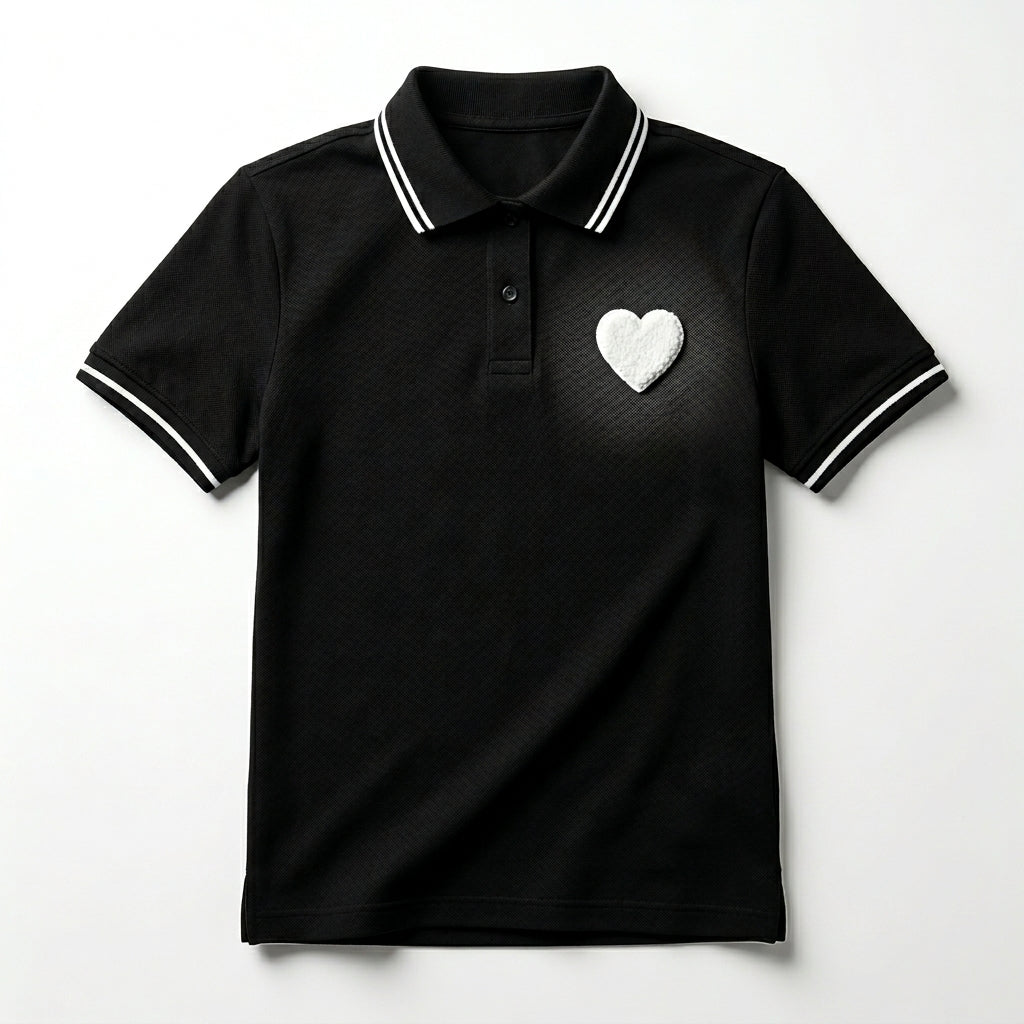 Casual Contrast Trim Short Sleeve Polo Top With Heart
