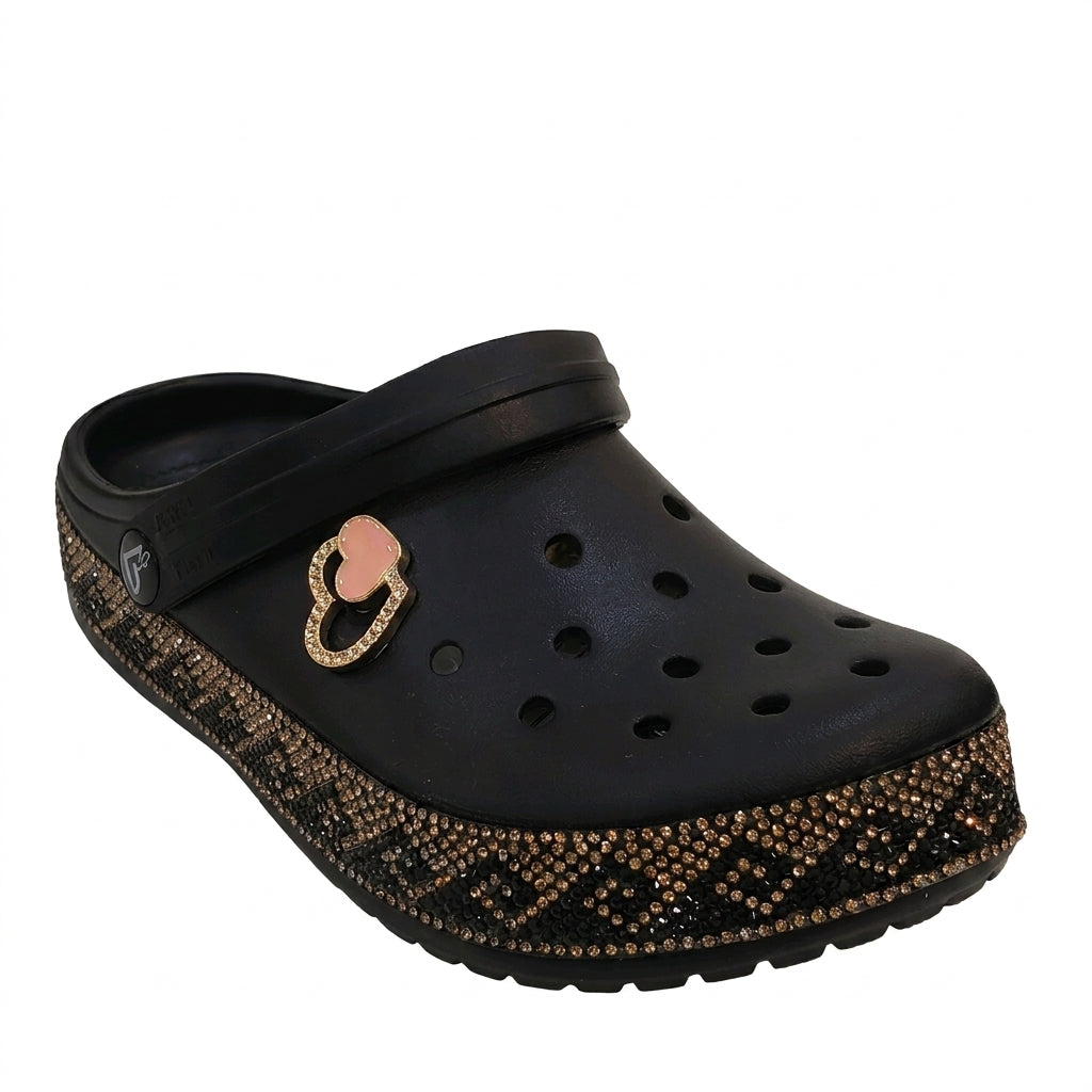Women Decorative Clogs With Rhinestone Trim