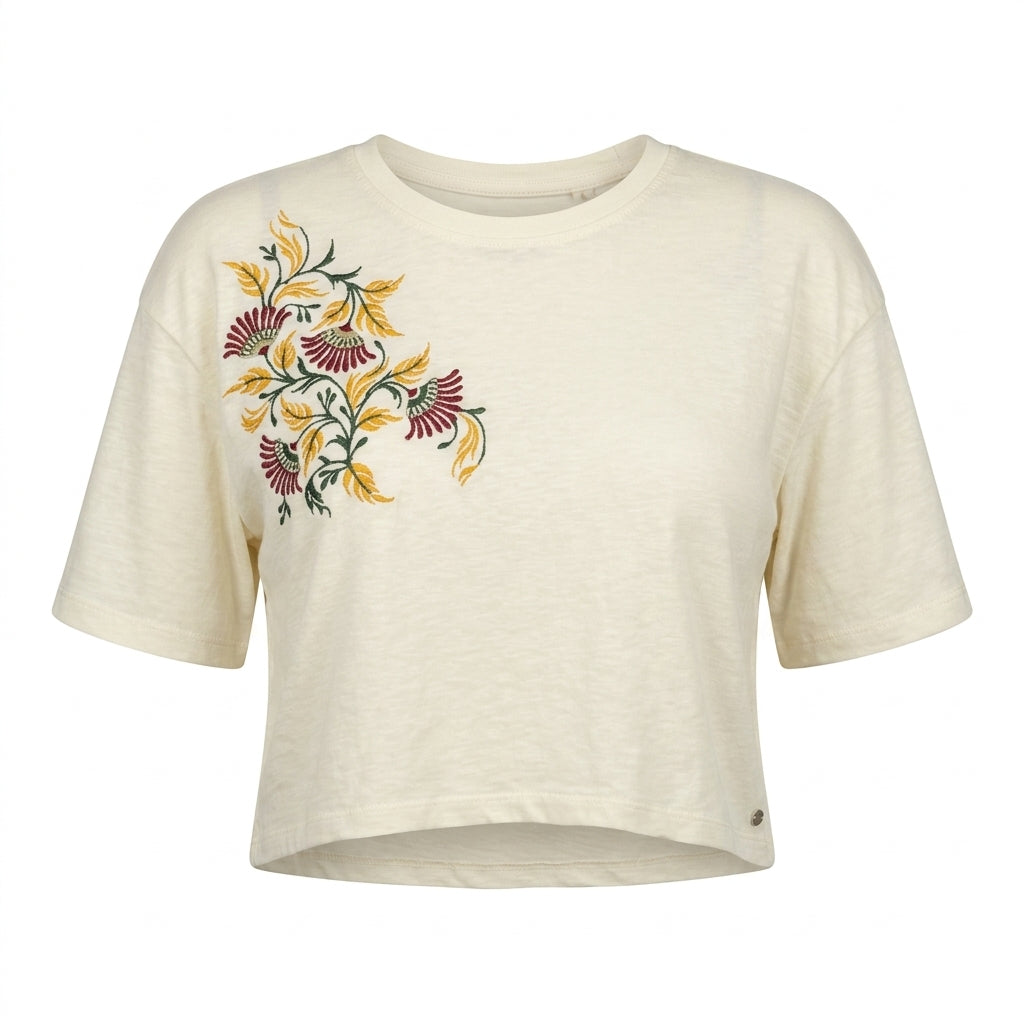 Women Embroidered Floral Cropped T Shirt